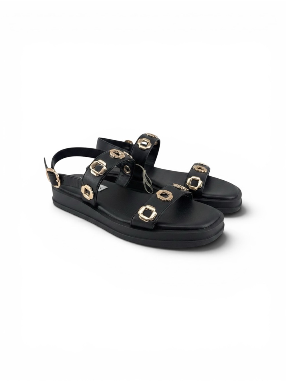 Steve Madden Tenacious Black Gold Studded Platform Sandals Womens 7.5 Gladiator - Picture 3 of 13